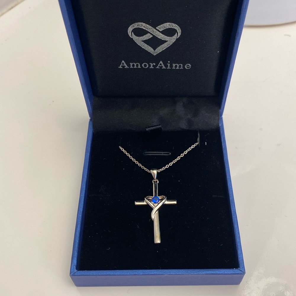 925 Sterling Silver Cross Necklace for Women Men 5A CZ Birthstone Necklaces for